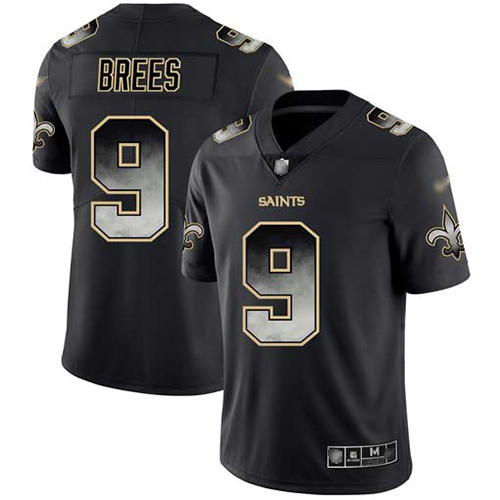 Men New Orleans Saints Limited Black Drew Brees Jersey NFL Football #9 Smoke Fashion Jersey